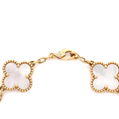Vintage Alhambra 5 Motifs Bracelet 18K Yellow Gold and Mother of Pearl