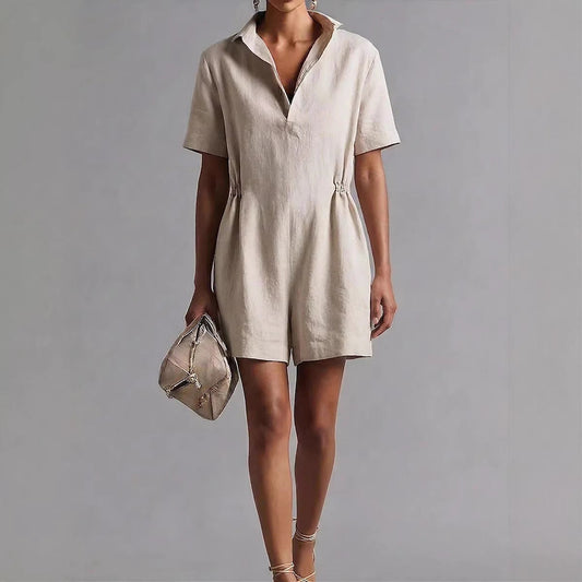 Women's Casual Lapel-Neck Three-Quarter Sleeve Split Jumpsuit