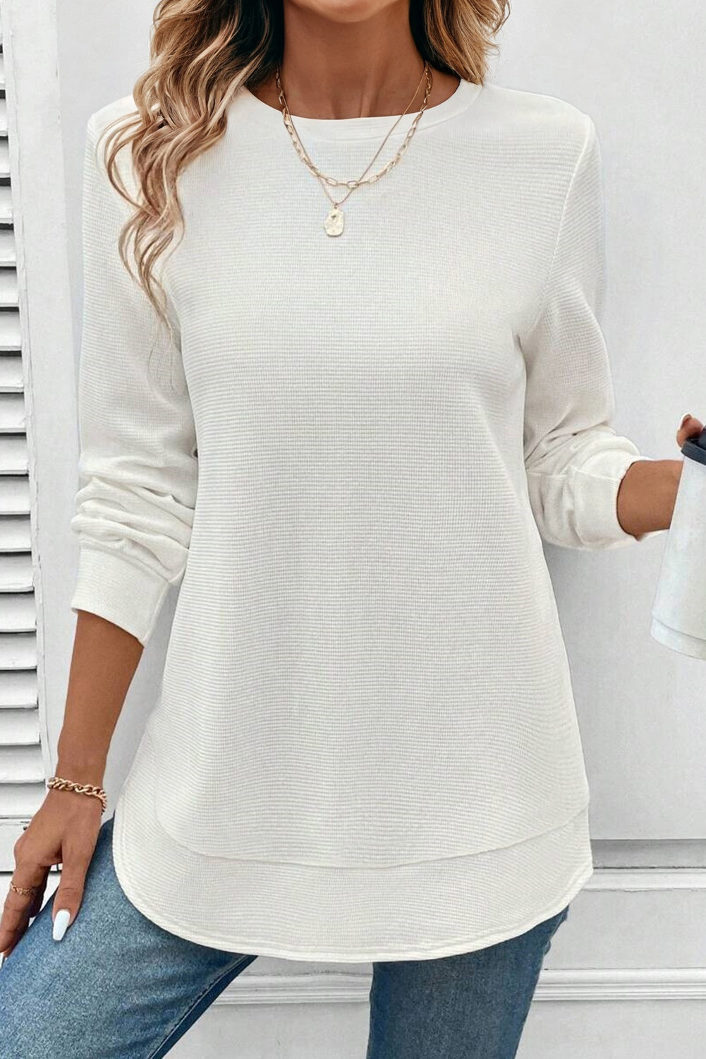 Threaded Pear Allison Waffle Long Sleeve Top