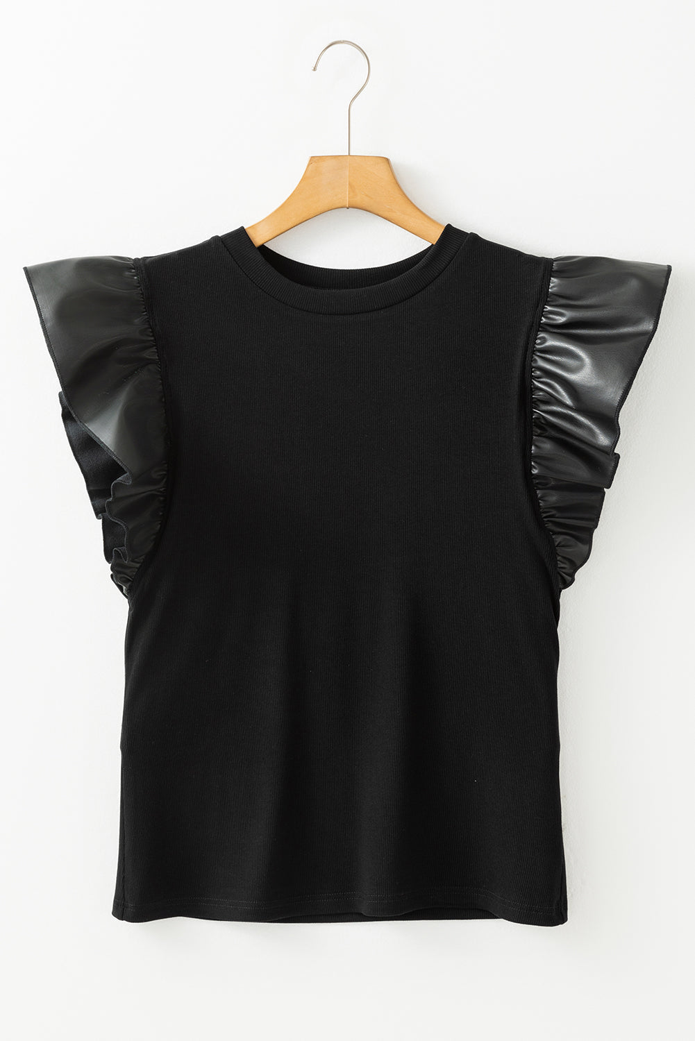 Threaded Pear Macy Leather Ruffle Sleeve Blouse