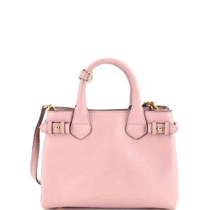 Banner Tote Leather and House Check Canvas Small