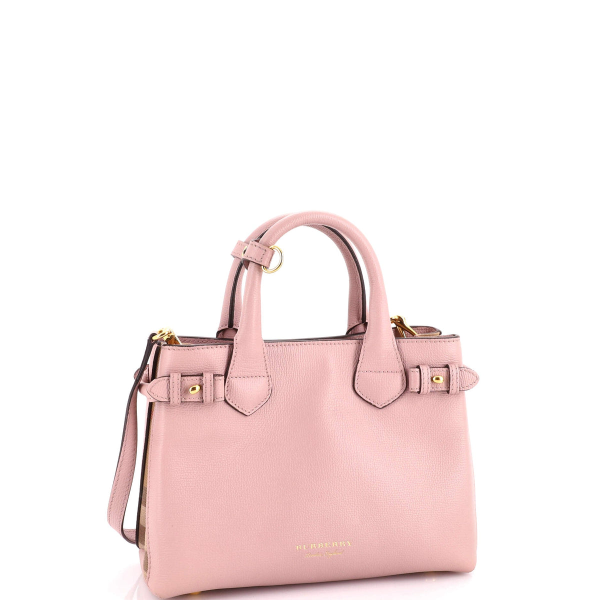 Banner Tote Leather and House Check Canvas Small