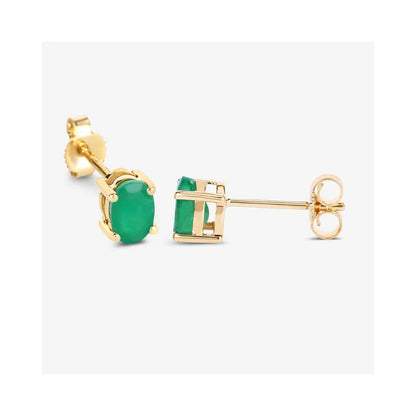 0.88 Ct Oval Green Zambian Emerald Prong 10K Gold Stud Earrings