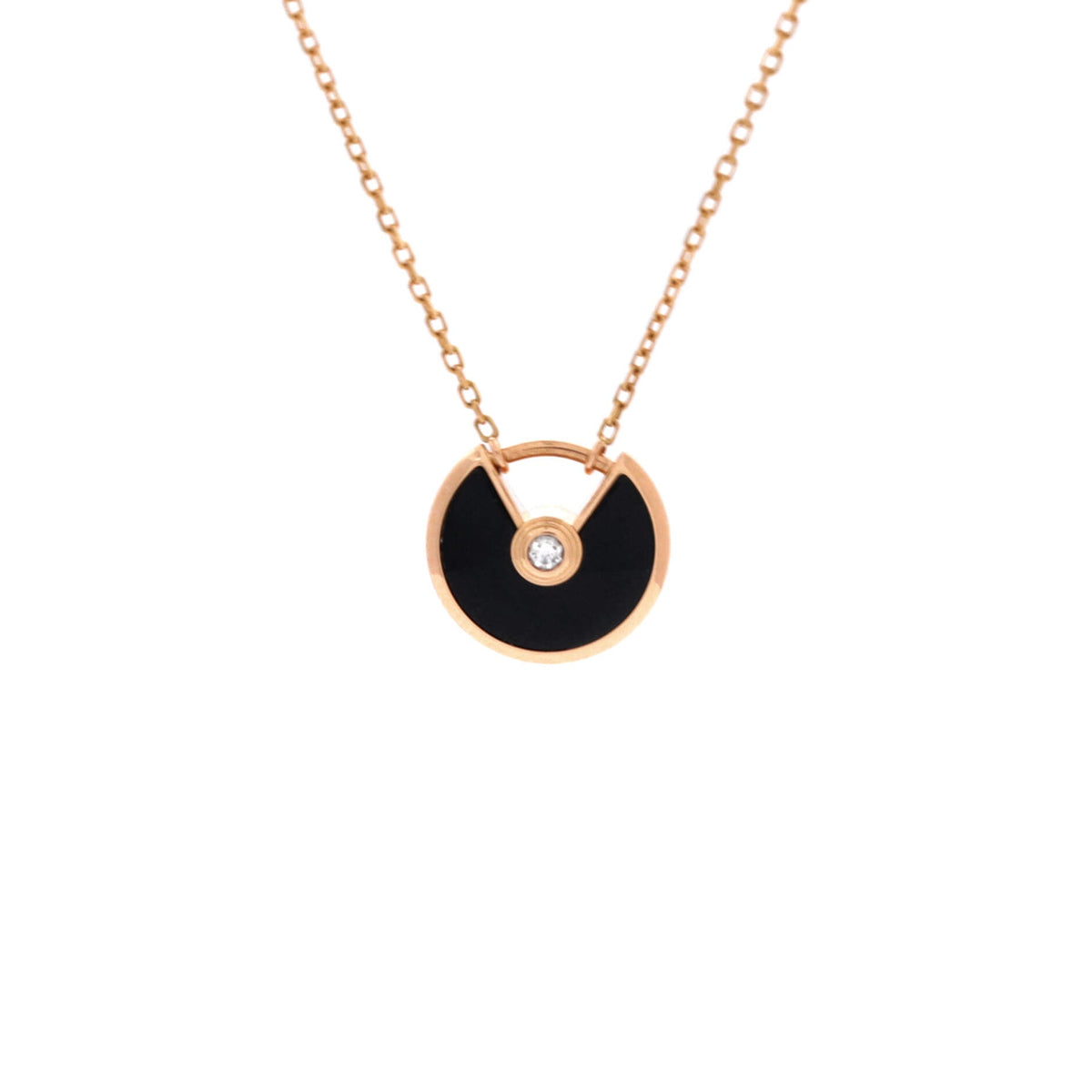 Amulette de Cartier Pendant Necklace 18K Rose Gold with Onyx and Diamond XS