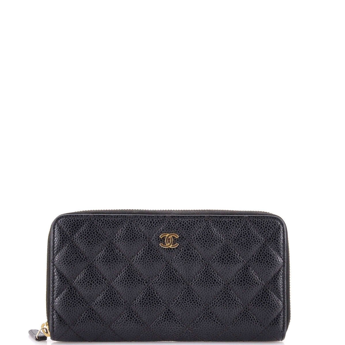 Zip Around Wallet Quilted Caviar Long