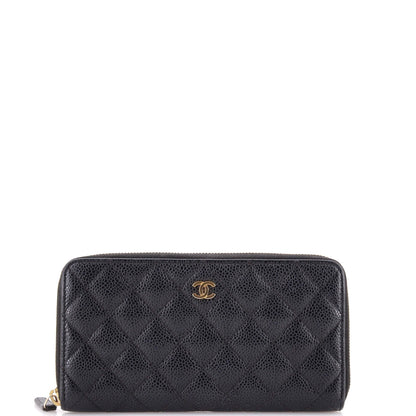 Zip Around Wallet Quilted Caviar Long