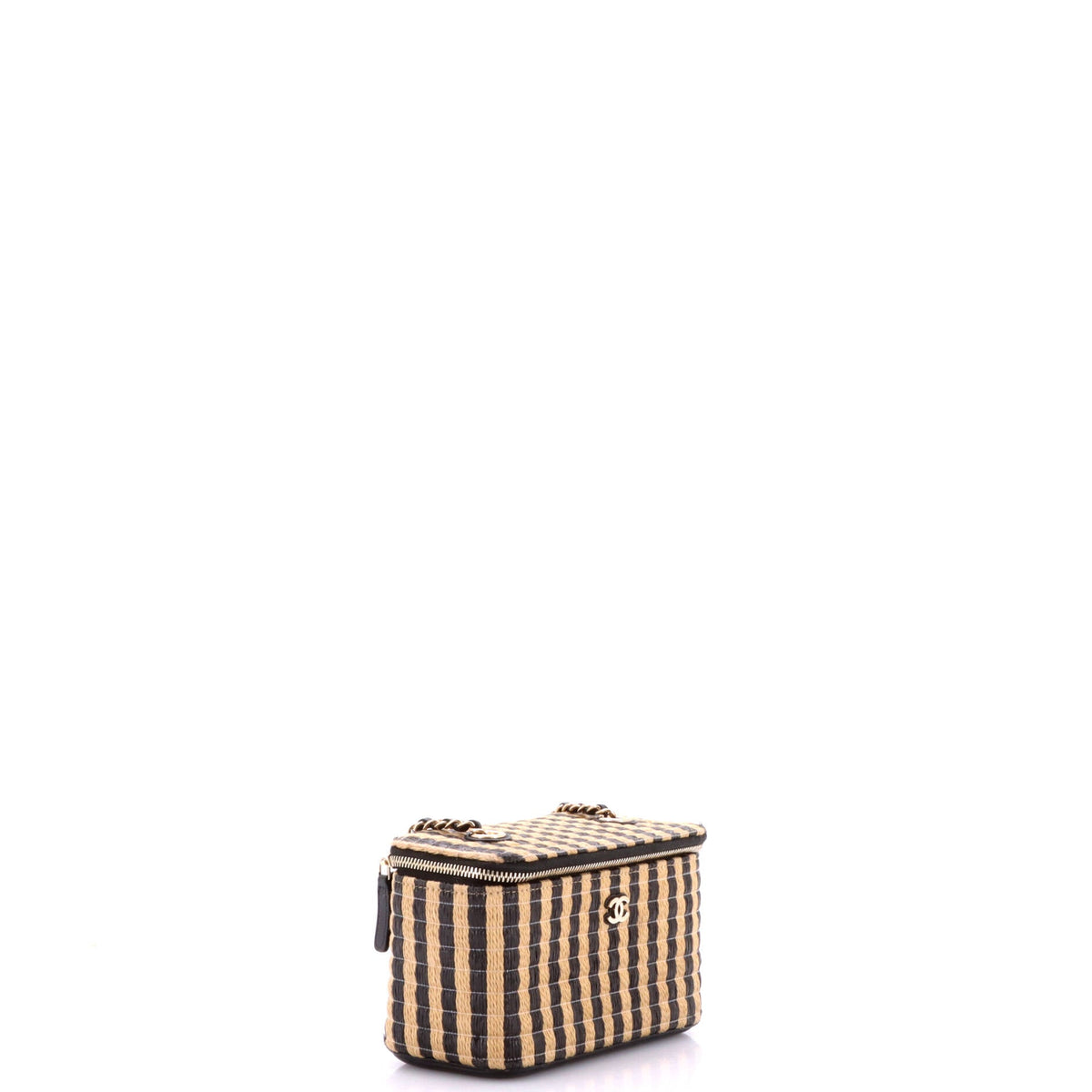 Classic Vanity Case with Chain Striped Raffia and Jute Small