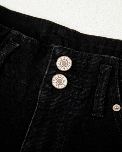 Brooke 2-Button High Waist Flared Bottom Jeans - Black