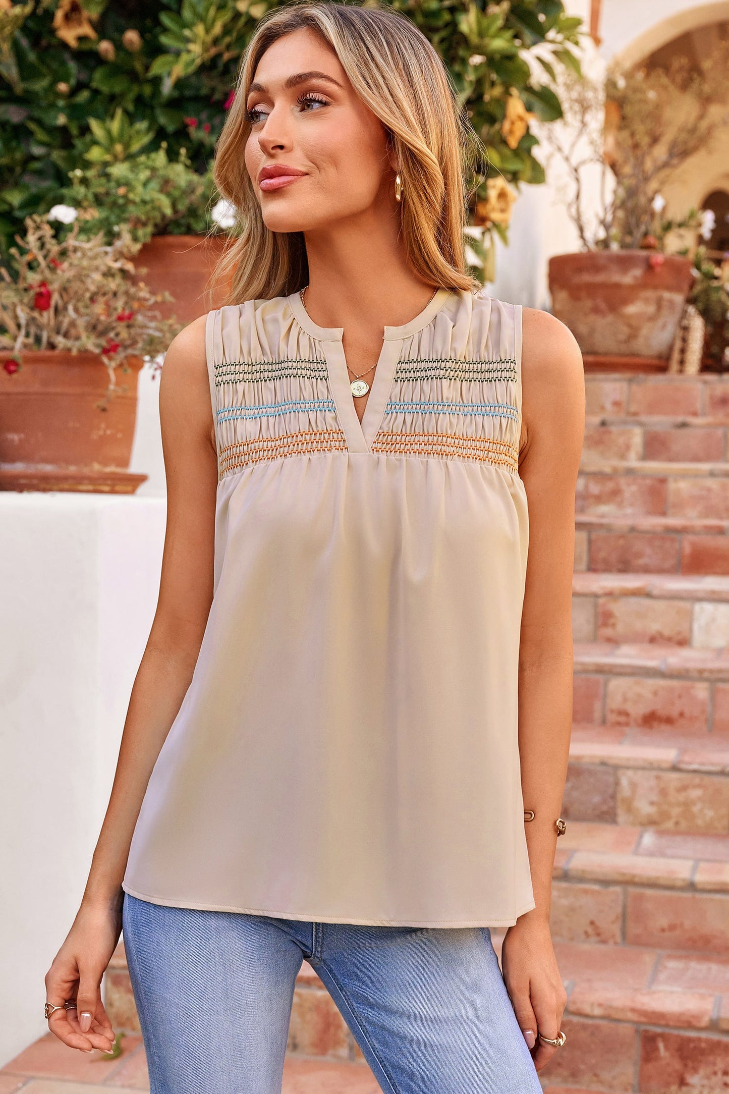 Threaded Pear Josephine Stitch Sleeveless Shift Top