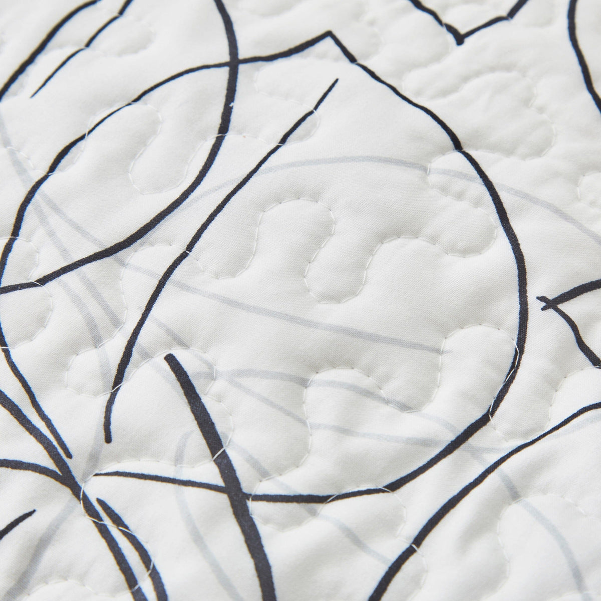 Tache Modern Abstract Leaf Line Art Foliage White Grey Black Gold Reversible Quilt Set (TJ357)