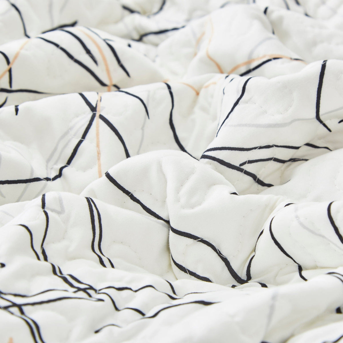 Tache Modern Abstract Leaf Line Art Foliage White Grey Black Gold Reversible Quilt Set (TJ357)