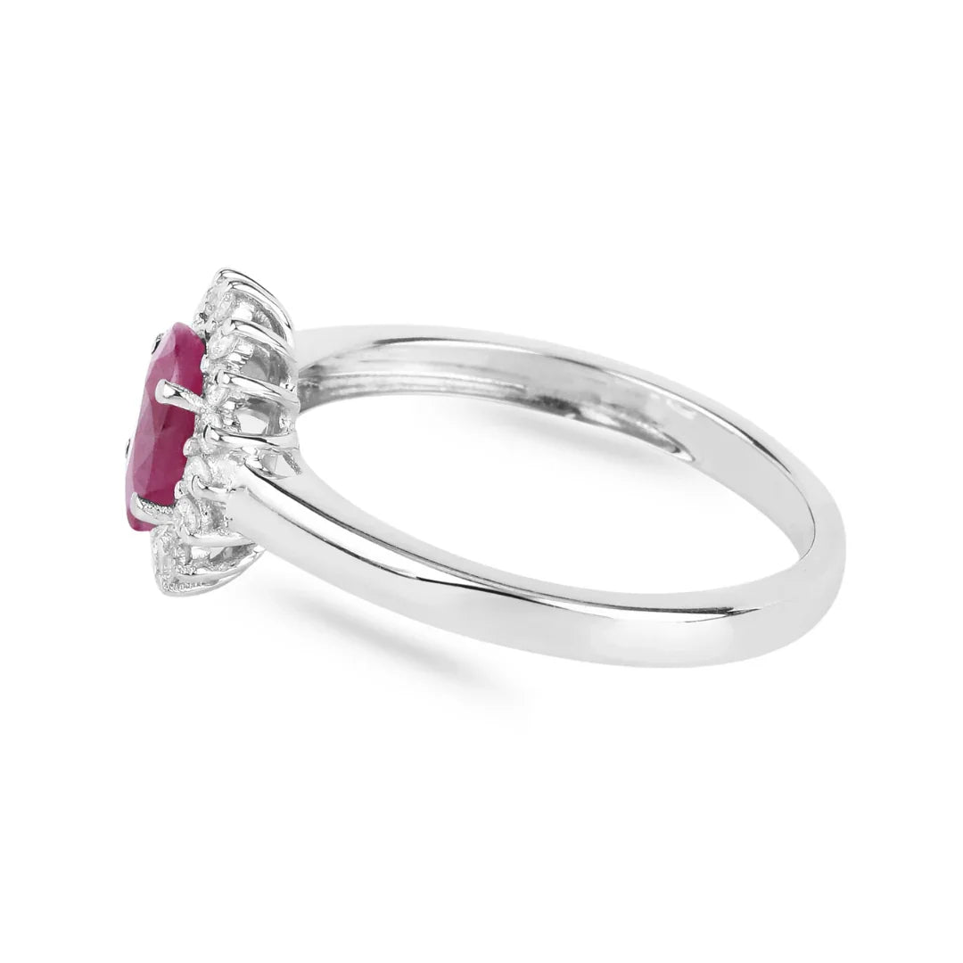 0.85 Ct Oval Pink Ruby Diamond Prong 10K Gold Halo Ring