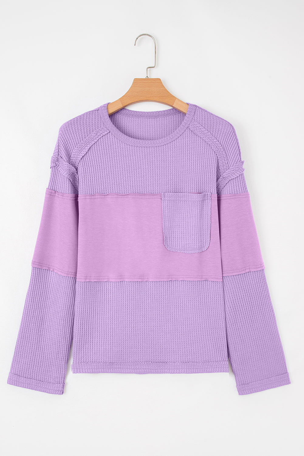 Threaded Pear Sawyer Contrast Textured Patchwork Long Sleeve Top