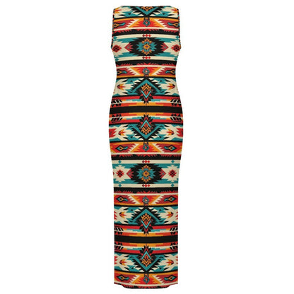 Baha Ranch Santa Fe Sleeveless Bodycon Side Slit Western Maxi Long Dress