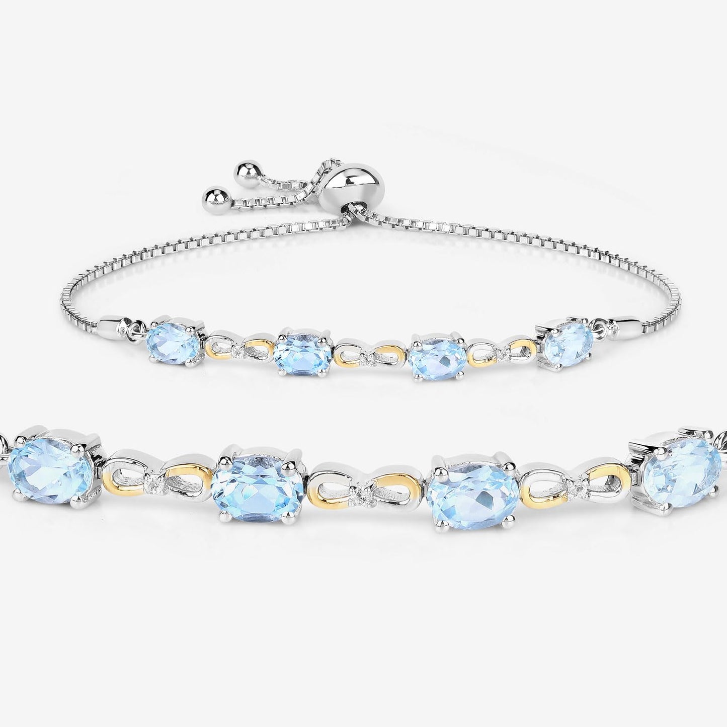 Oval Blue Topaz Prong Silver Infinity Bolo Adjustable Bracelet