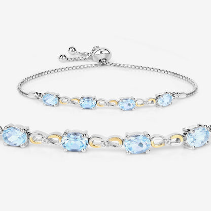 Oval Blue Topaz Prong Silver Infinity Bolo Adjustable Bracelet
