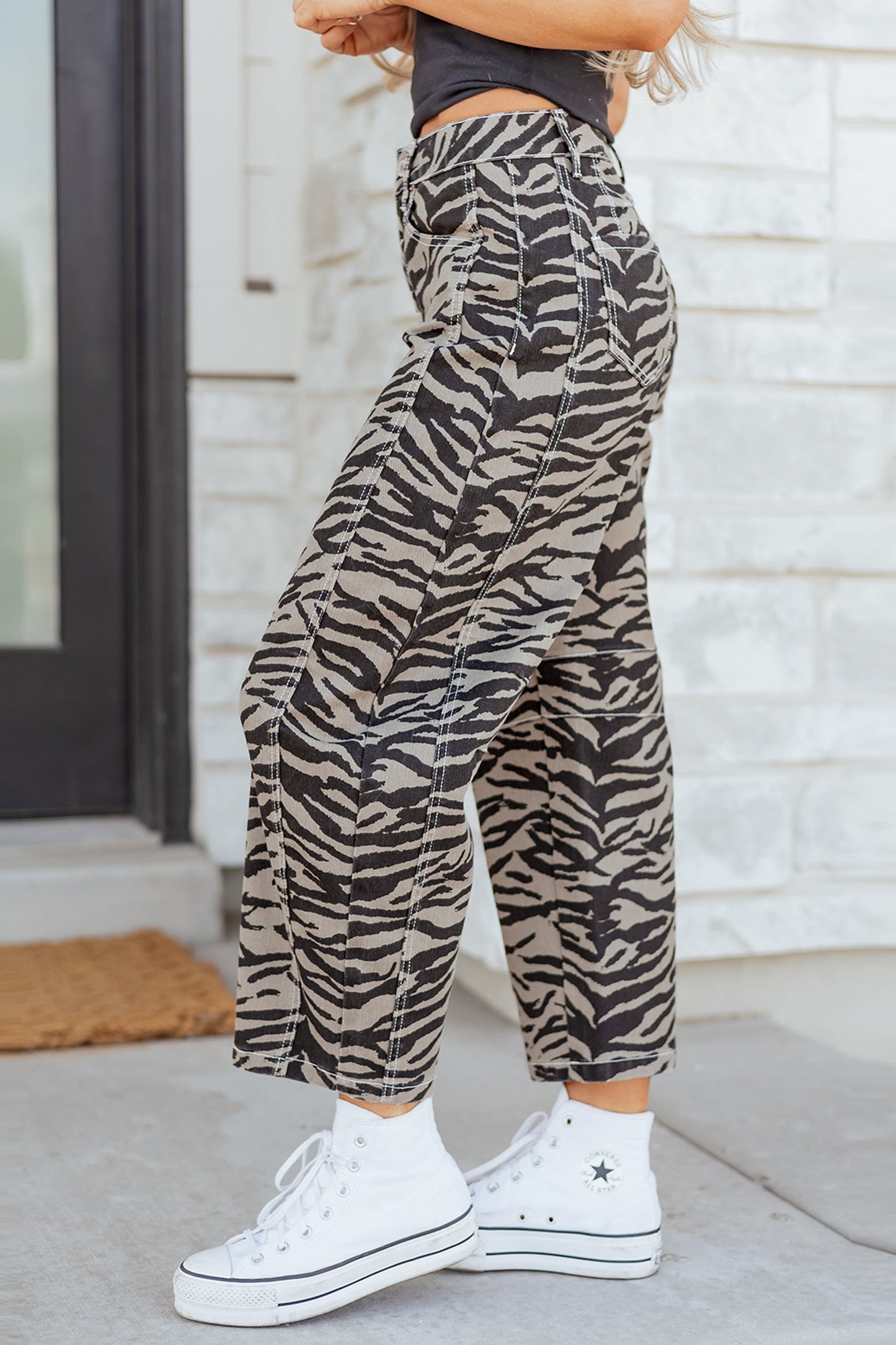 Threaded Pear Hunter Printed Wide Leg Jeans