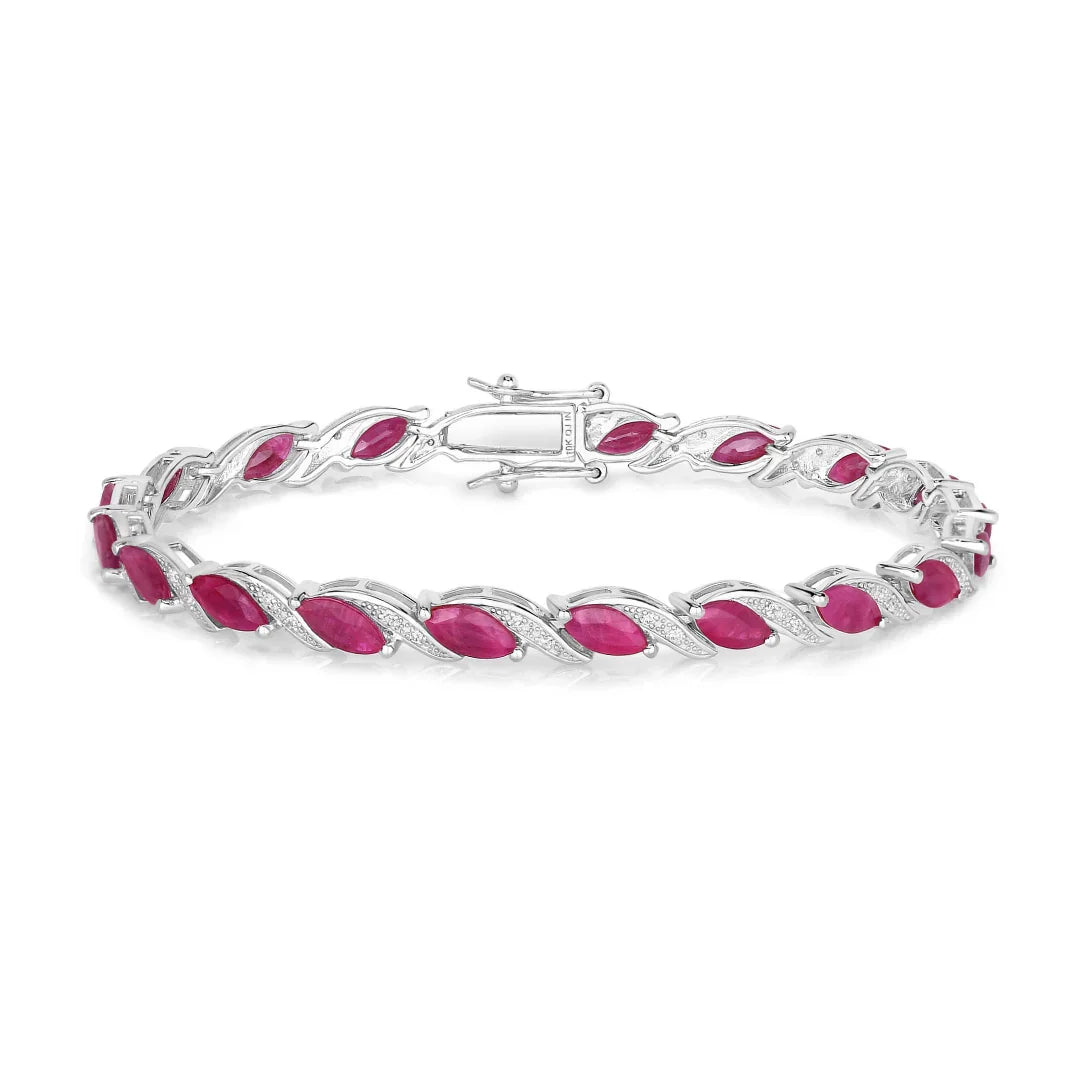 7.60 Ct Marquise Pink Ruby Diamond Prong 10k Gold Tennis Bracelet
