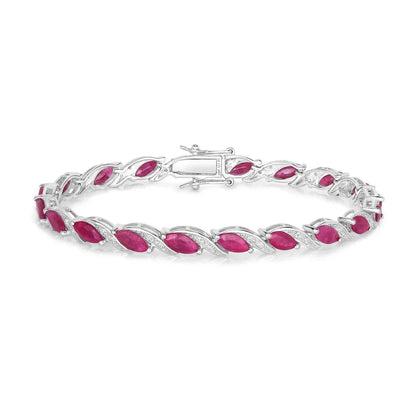 7.60 Ct Marquise Pink Ruby Diamond Prong 10k Gold Tennis Bracelet