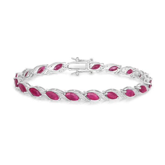 7.60 Ct Marquise Pink Ruby Diamond Prong 10k Gold Tennis Bracelet