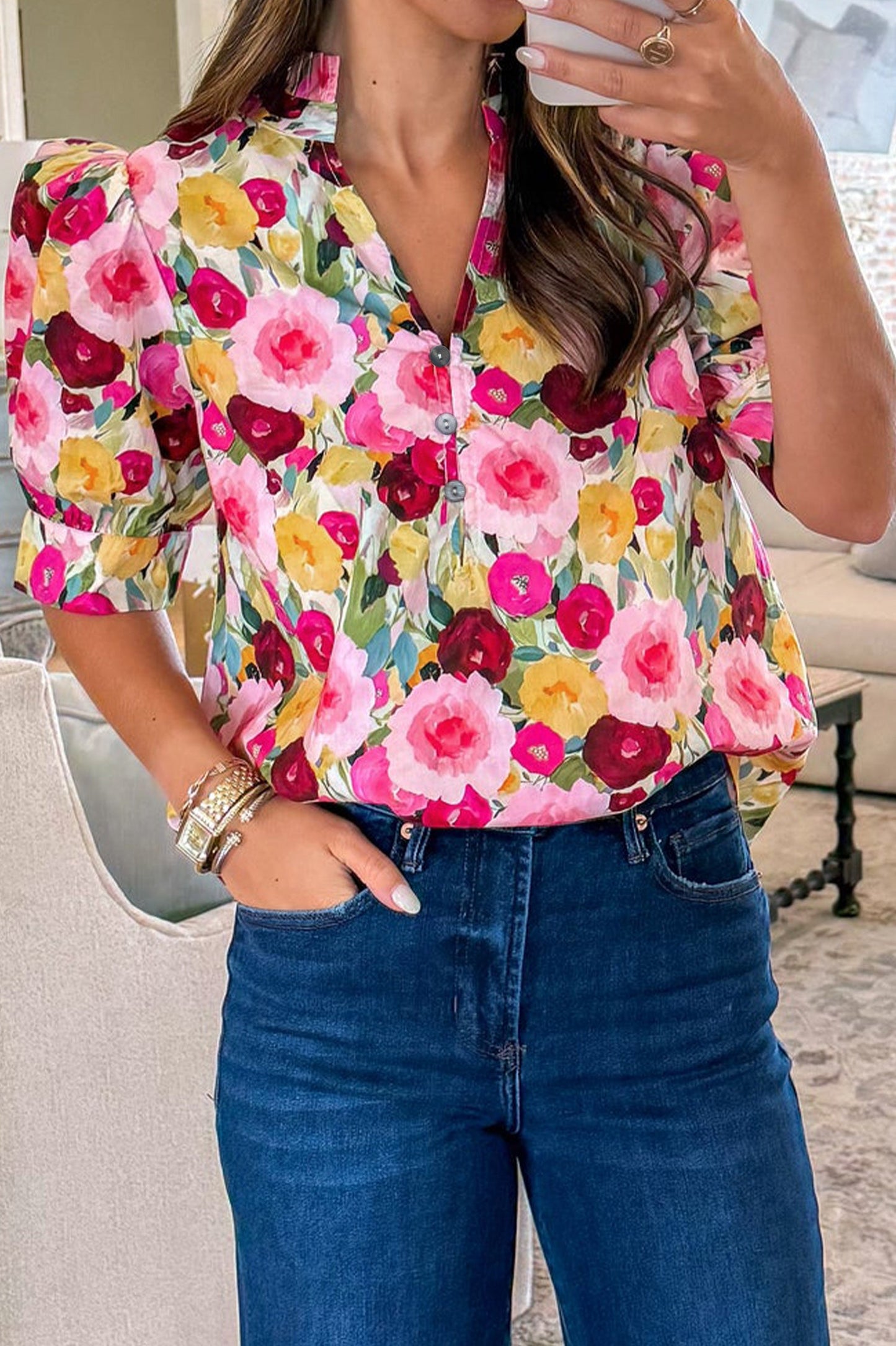 Threaded Pear Charleigh Puff Short Sleeve Blouse