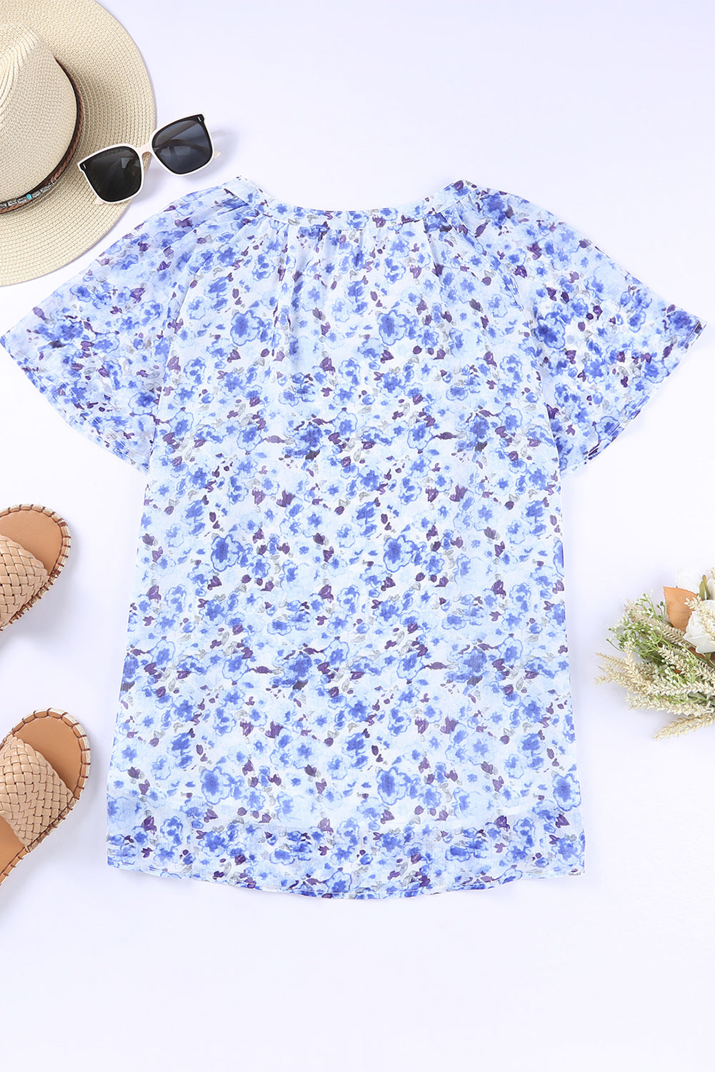 Threaded Pear Ellie Flutter Sleeve V Neck Floral Blouse