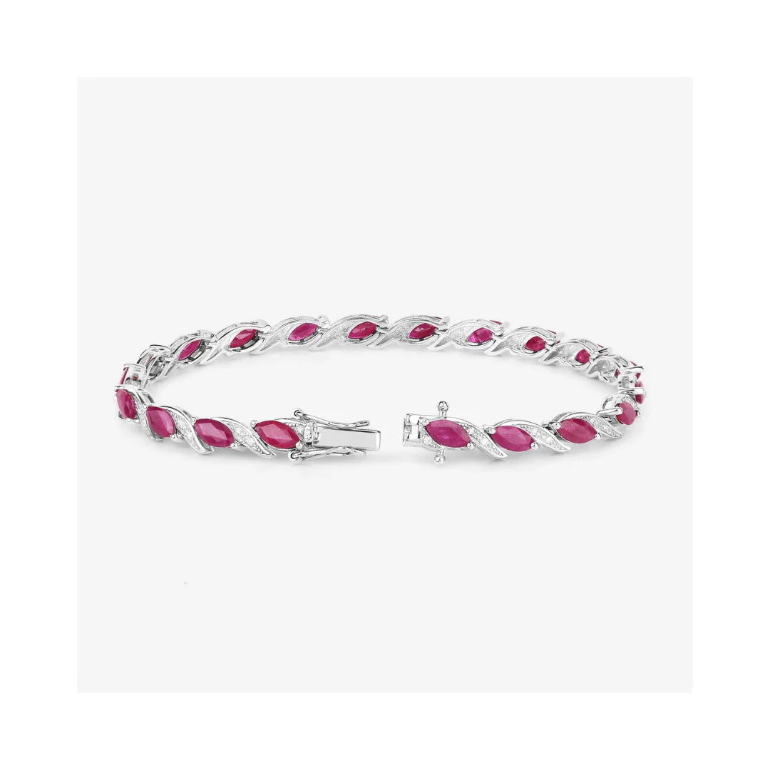 7.60 Ct Marquise Pink Ruby Diamond Prong 10k Gold Tennis Bracelet