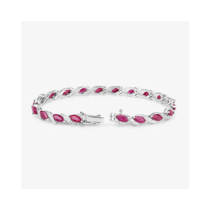 7.60 Ct Marquise Pink Ruby Diamond Prong 10k Gold Tennis Bracelet