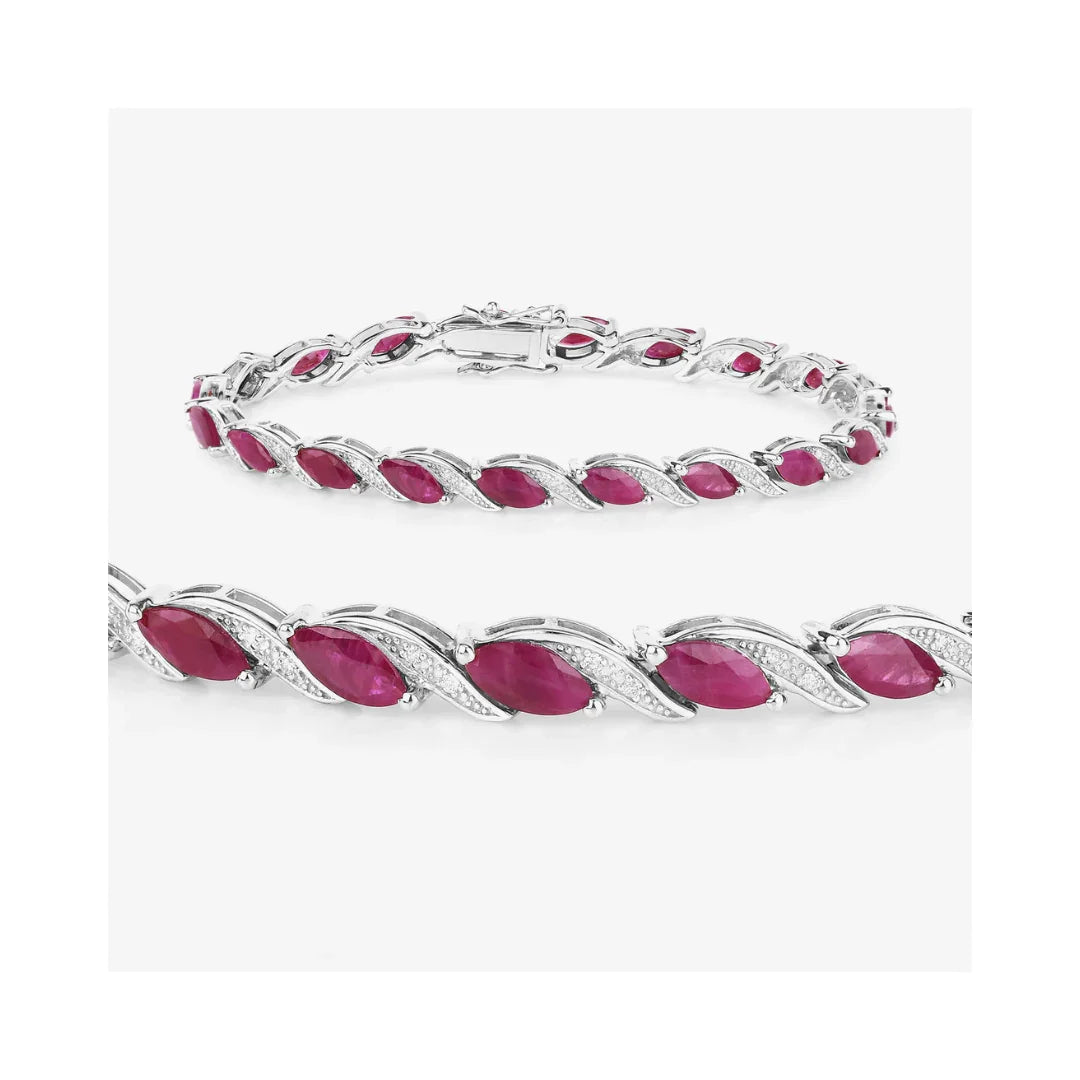 7.60 Ct Marquise Pink Ruby Diamond Prong 10k Gold Tennis Bracelet