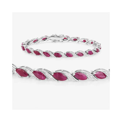7.60 Ct Marquise Pink Ruby Diamond Prong 10k Gold Tennis Bracelet
