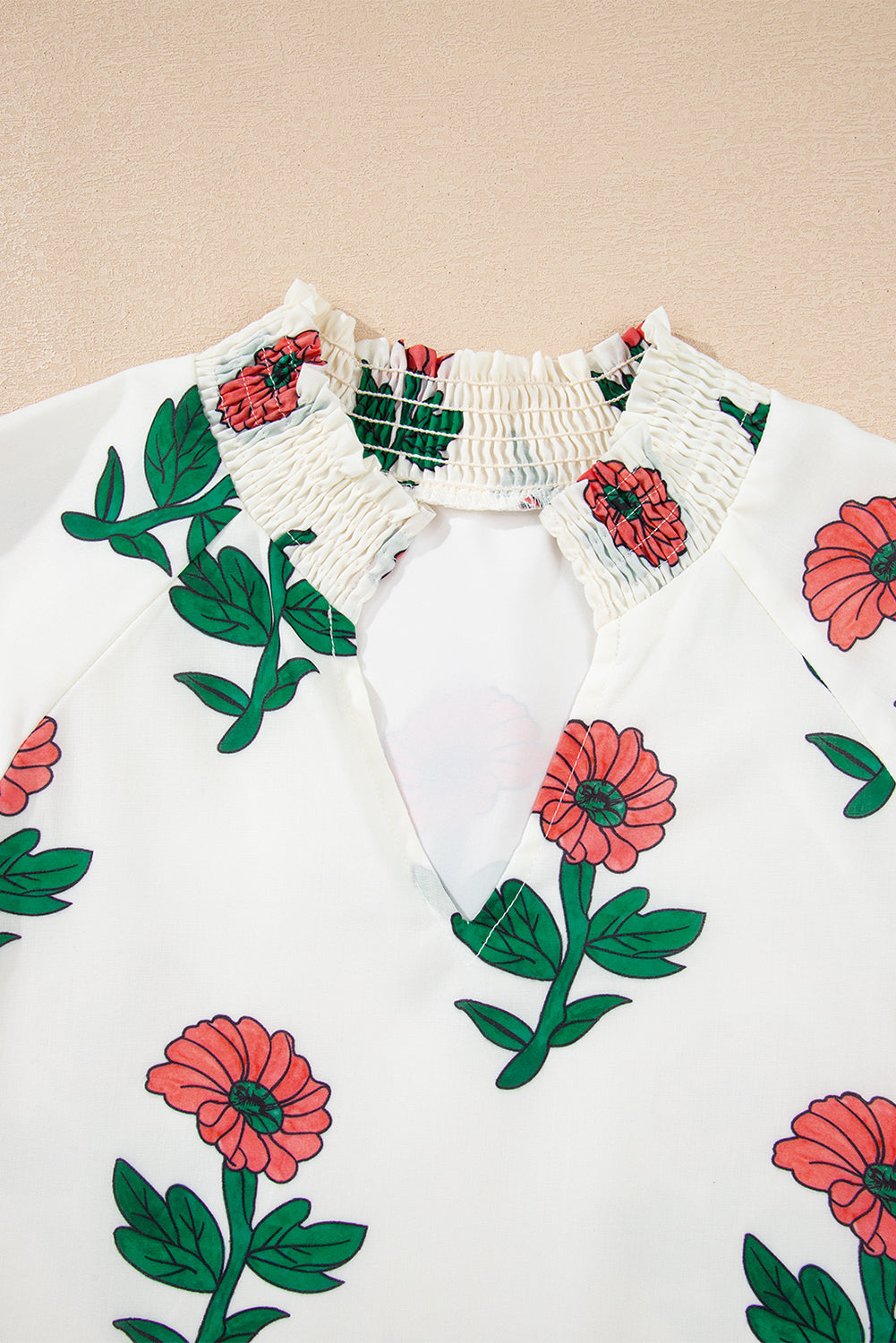 Threaded Pear Briar Shirred Short Sleeve Blouse
