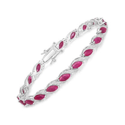 7.60 Ct Marquise Pink Ruby Diamond Prong 10k Gold Tennis Bracelet