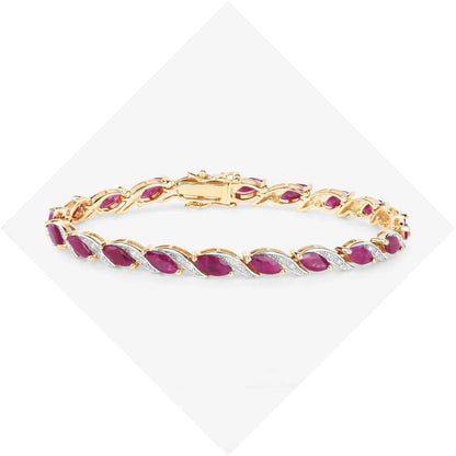 7.60 Ct Marquise Pink Ruby Diamond Prong 10k Gold Tennis Bracelet