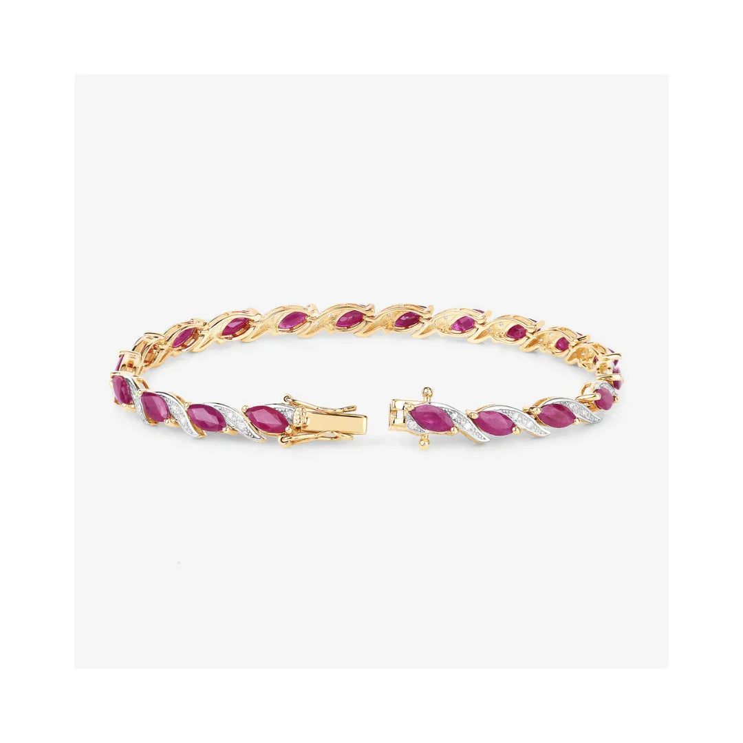 7.60 Ct Marquise Pink Ruby Diamond Prong 10k Gold Tennis Bracelet