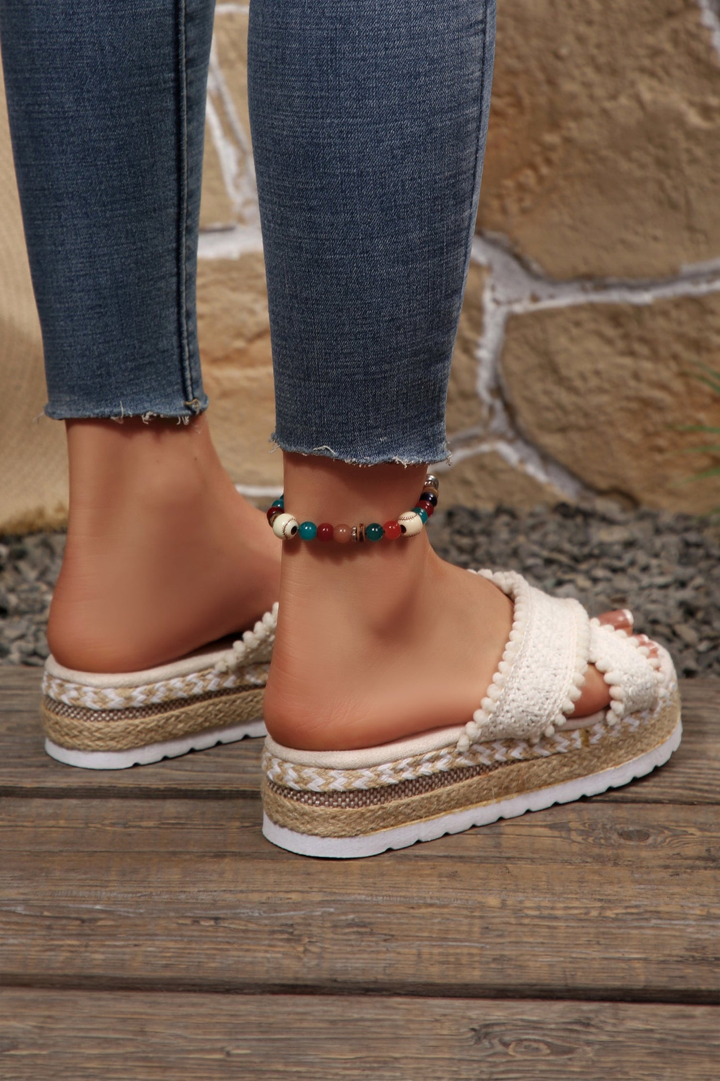Threaded Pear Lana Knit Platform Slide Slippers
