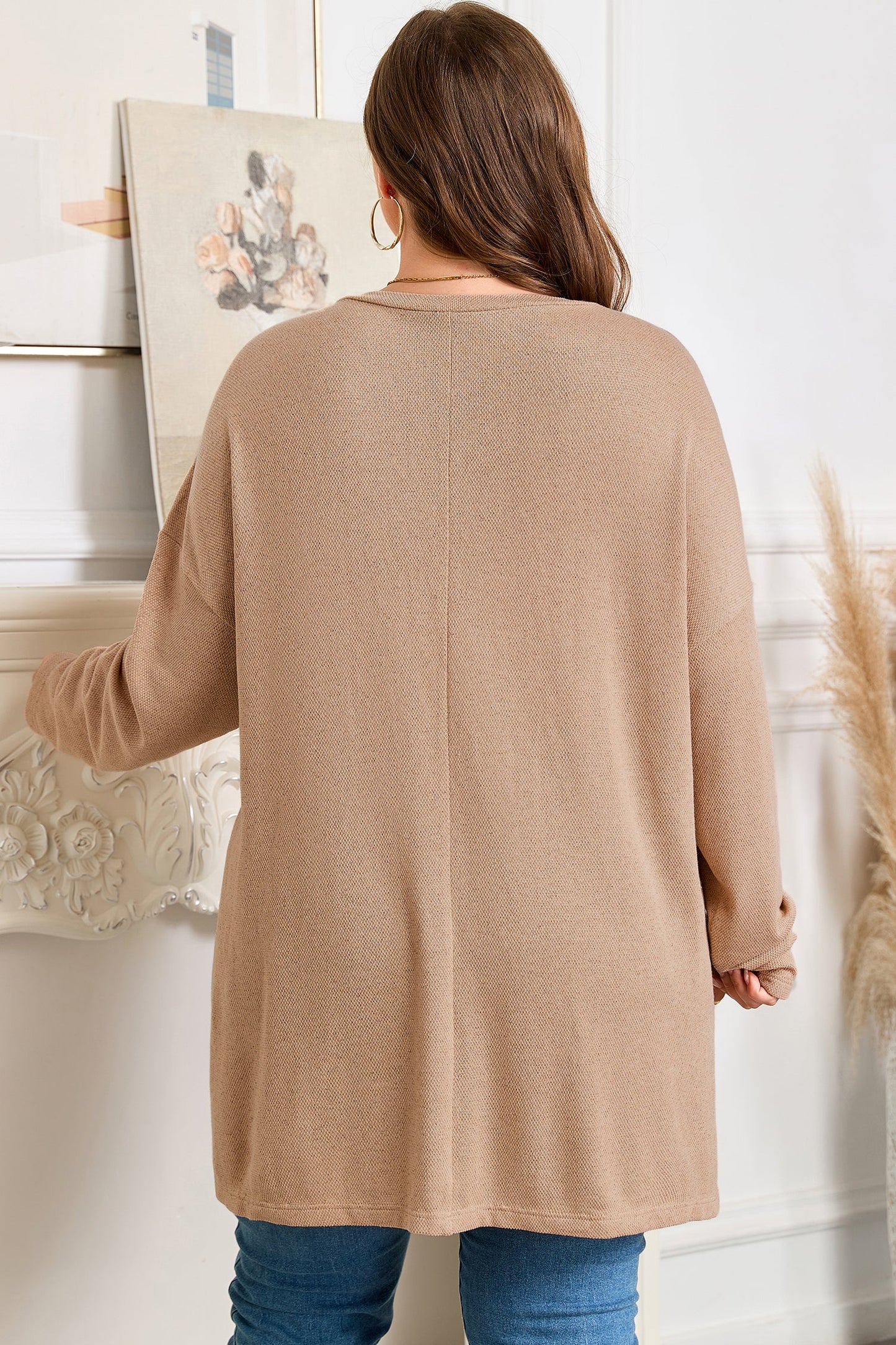 Threaded Pear Abby Shoulder Knit Tunic PLUS Top