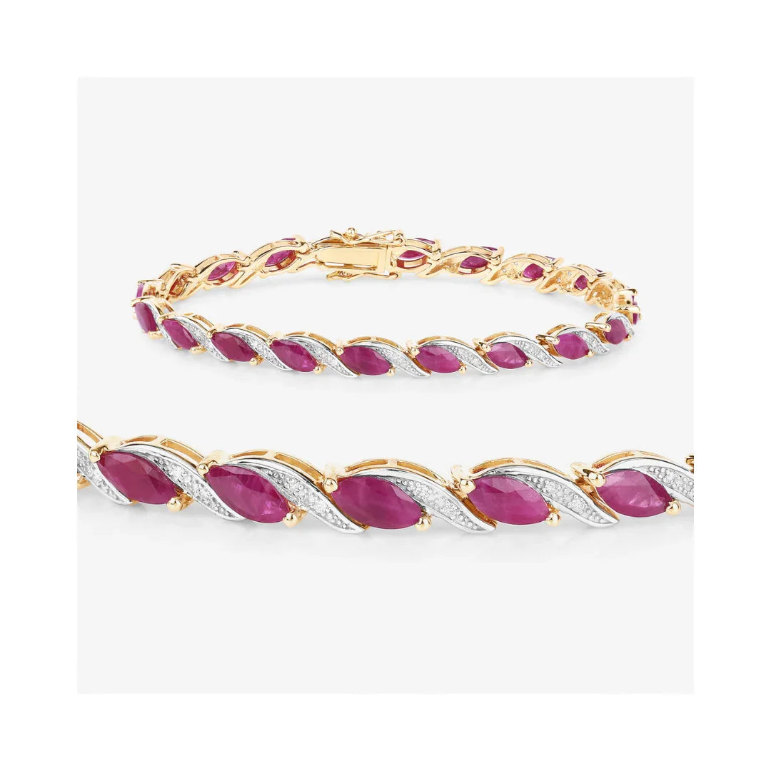 7.60 Ct Marquise Pink Ruby Diamond Prong 10k Gold Tennis Bracelet