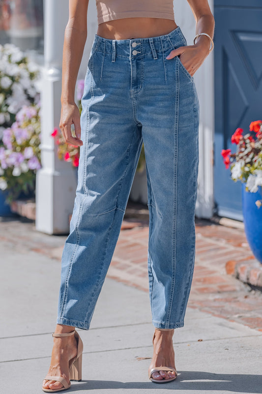 Threaded Pear Hana Wash Cuffed Barrel Jeans