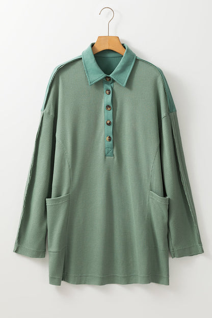 Arianna Waffle  Half Button Top. - Threaded Pear