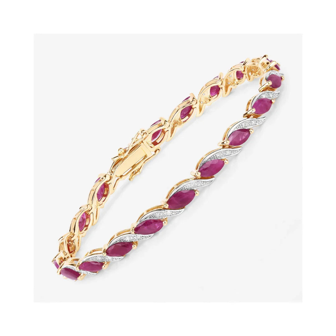 7.60 Ct Marquise Pink Ruby Diamond Prong 10k Gold Tennis Bracelet