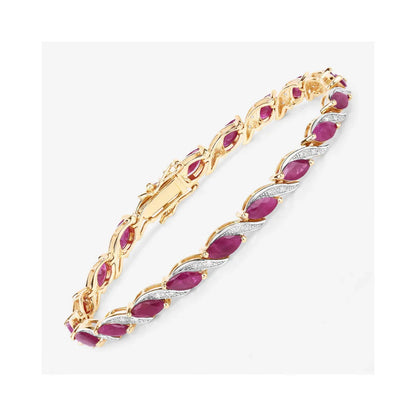 7.60 Ct Marquise Pink Ruby Diamond Prong 10k Gold Tennis Bracelet