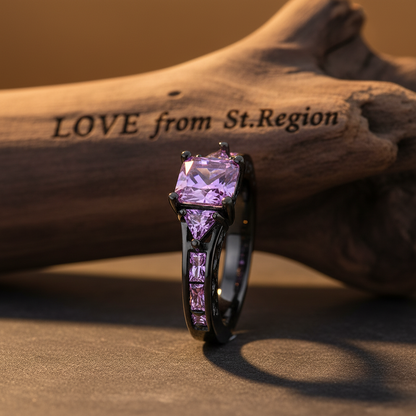 Purple Crystal & Black-Tone Prong-Set Ring