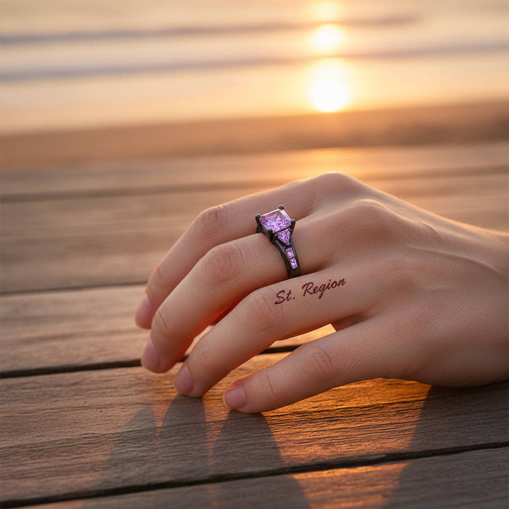Purple Crystal & Black-Tone Prong-Set Ring