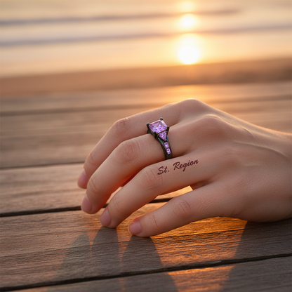 Purple Crystal & Black-Tone Prong-Set Ring