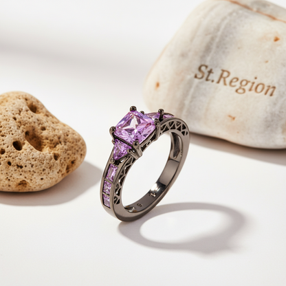 Purple Crystal & Black-Tone Prong-Set Ring
