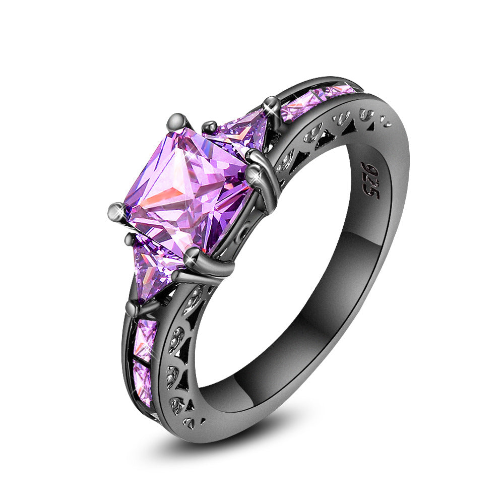 Purple Crystal & Black-Tone Prong-Set Ring