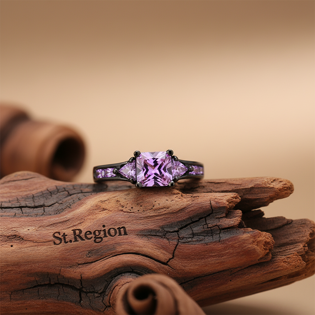 Purple Crystal & Black-Tone Prong-Set Ring