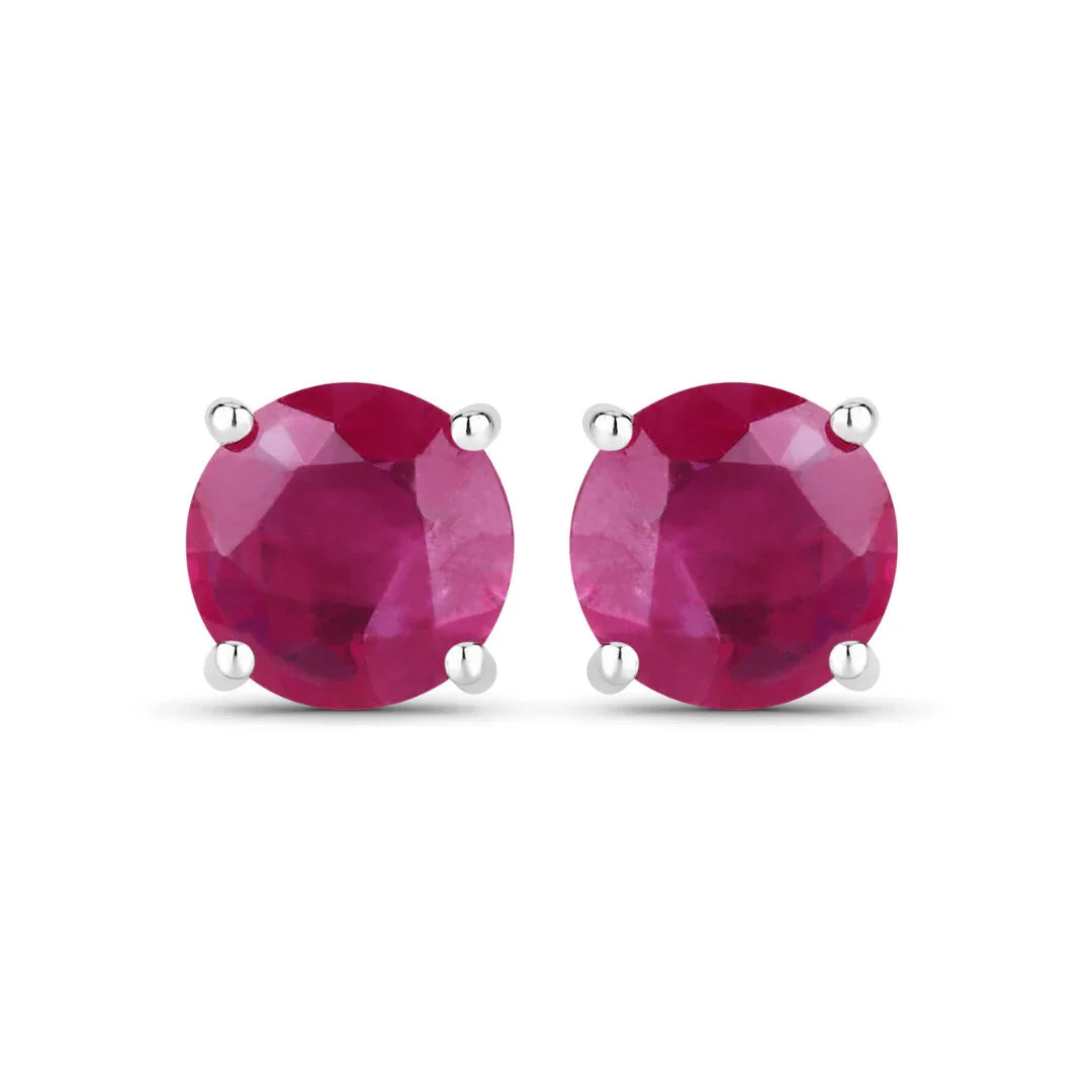 0.86 Ct Round Pink Ruby Prong 10K Gold Stud Earrings
