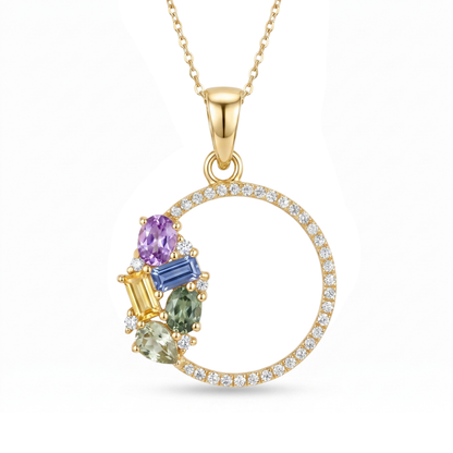 IGI Certified 0.83 Ct Multi Color Unheated Clustered Sapphire Diamond 14K Yellow Gold Wreath Pendant Necklace