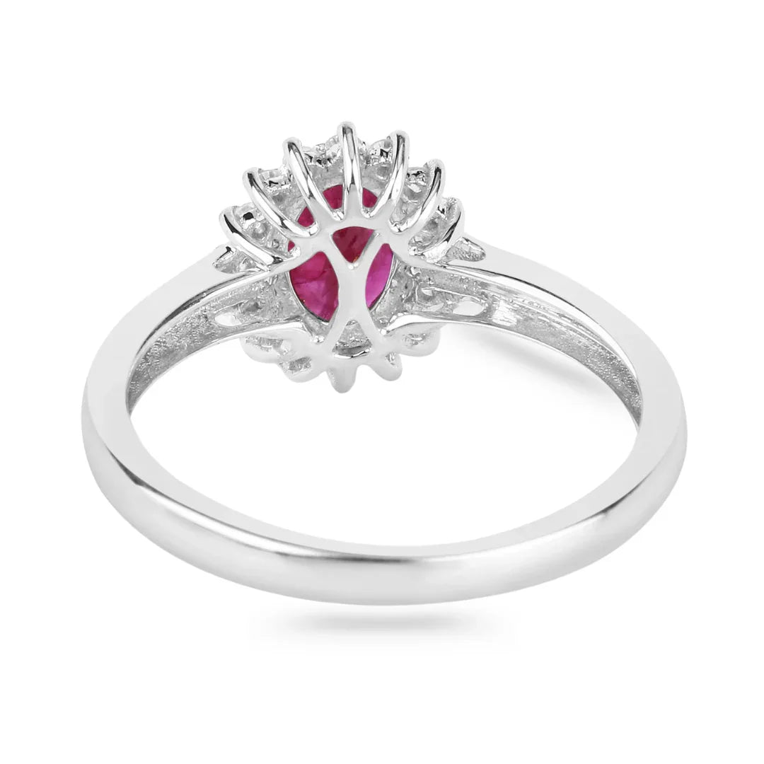 0.85 Ct Oval Pink Ruby Diamond Prong 10K Gold Halo Ring